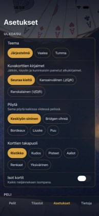 Asetukset — Kortit