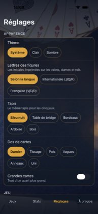 Réglages — Cartes