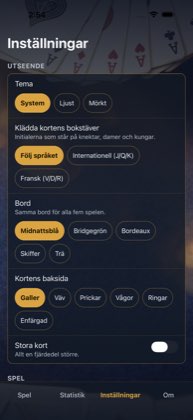 Inställningar — Kort