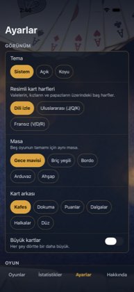 Ayarlar — Kartlar